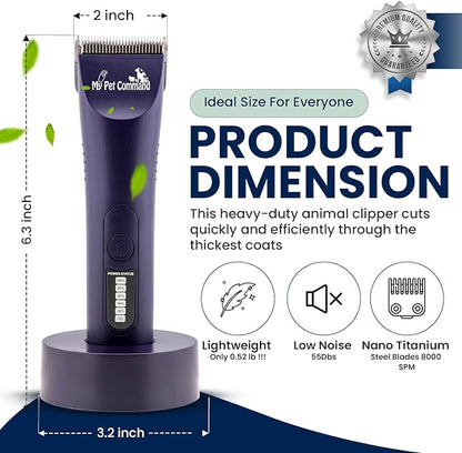 My Pet Command Professional Dog Grooming Clipper, Cordless Hair Trimmer, Brushless Motor, Heavy Duty Kit for Dogs Pets Cats, for Thick Coats, Low Noise, Light Weight