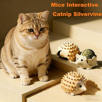 LNOVANT 4-Pack Cat Toys for Indoor Cats: Interactive Catnip Silvervine Toys with Mice, Balls & Saury Fish for Chewing and Scratching - Kitten Toys, Catnip, Cat Stuff and Supplies