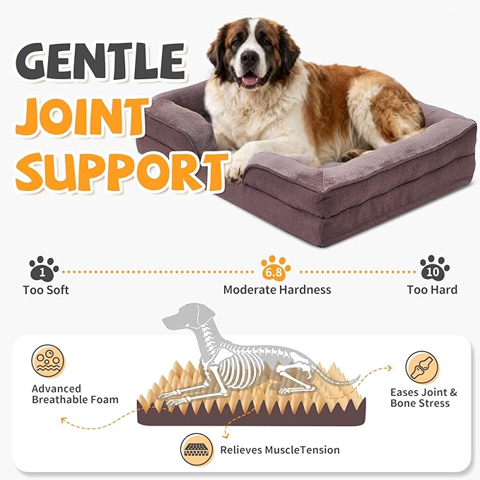 Makigued Orthopedic Dog Bed for Large Dogs Egg Crate Foam Pet Sofa with Waterproof Liner, Removable Washable Cover, Nonslip Bottom, Cozy Couch for Large Dogs 41.7 x 31.5X 6.7Inch, Dark Brown
