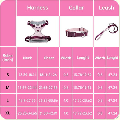 No Pull Dog Harness Leash and Collar Set, Soft Adjustable Dogs Vest Reflective and Comfortable Handle Pink Small