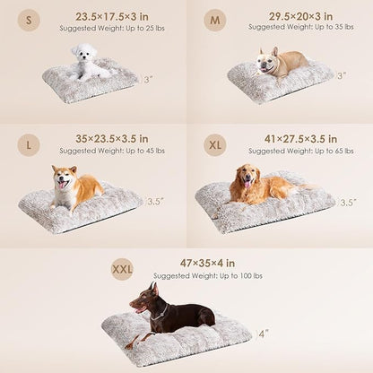 EHEYCIGA Fluffy Dog Crate Bed for Extra Large Dogs, Plush Faux Fur Pet Crate Pad, Calming Anti Anxiety XL Dog Bed, Washable Soft Warm Mat with Non-Slip Bottom, Brown