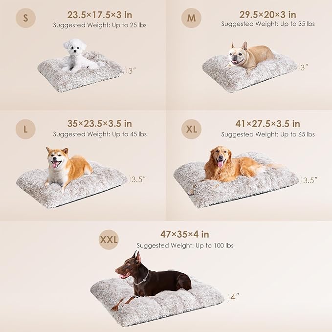 EHEYCIGA Fluffy Dog Crate Bed for Medium Dogs, Plush Faux Fur Crate Pad, Calming Anti Anxiety Medium Dog Bed, Washable Soft Warm Mat with Non-Slip Bottom, Brown