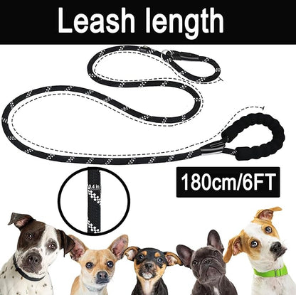 Dog Leash 6 FT, Durable Premium Quality Strong Training Rope Slip Leash with Comfortable Padded Handle and Highly Reflective Threads for Small Medium and Large Dogs, (Black)
