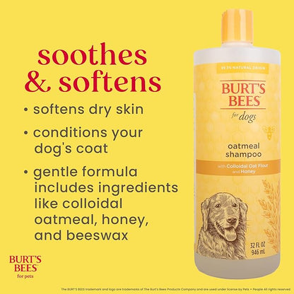 Burt's Bees for Pets Oatmeal Dog Shampoo with Colloidal Oat Flour and Honey, 2pk, 95% Natural Origin Formulas, Shampoo for Dogs - 2pk, 32 oz