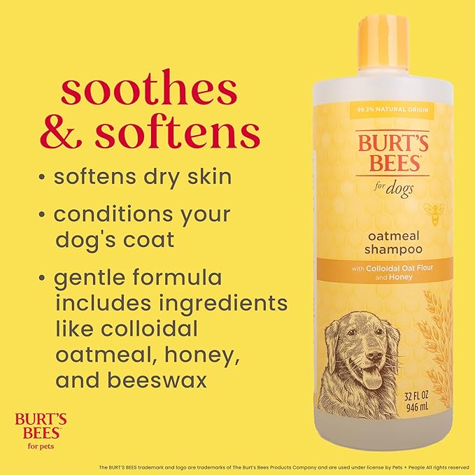 Burt's Bees for Pets Oatmeal Dog Shampoo with Colloidal Oat Flour and Honey, 95% Natural Origin Formulas, Shampoo for Dogs - Gentle Dog Shampoo, Best Dog Shampoo, 32 oz