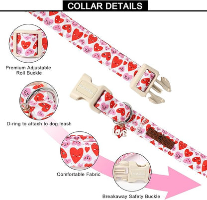 Lionet Paws Valentine's Dog Collar- Cute Pink Wink Heart Dog Collars with Plastic Buckle, Light Adjustable Dog Collars for Medium Dogs