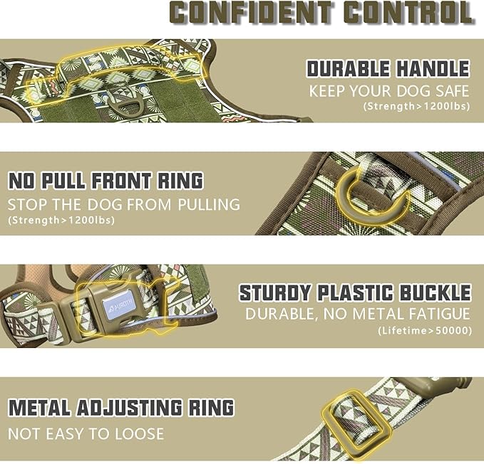 AUROTH Tactical Dog Harness for Large Dogs No Pull Adjustable Pet Harness Reflective K21 Working Training Easy Control Pet Vest Military Service Dog Harnesses