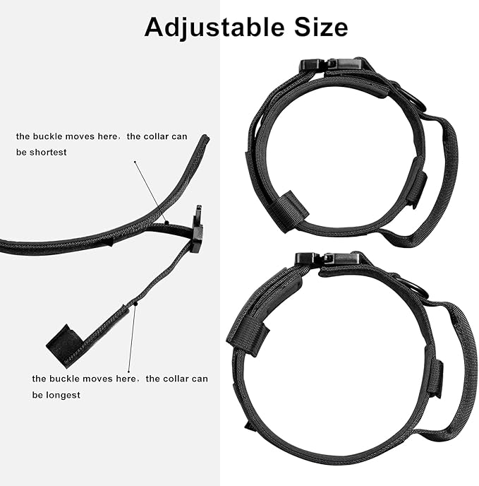 DAGANXI Tactical Dog Collar, Adjustable Military Training Nylon Dog Collar with Control Handle and Heavy Metal Buckle for Medium and Large Dogs, with Patches and Airtags Case (XL, Black)