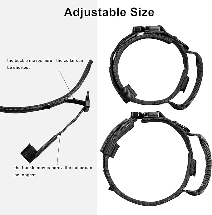 DAGANXI Tactical Dog Collar, Adjustable Military Training Nylon Dog Collar with Control Handle and Heavy Metal Buckle for Medium and Large Dogs, with Patches and Airtags Case (L, Black)