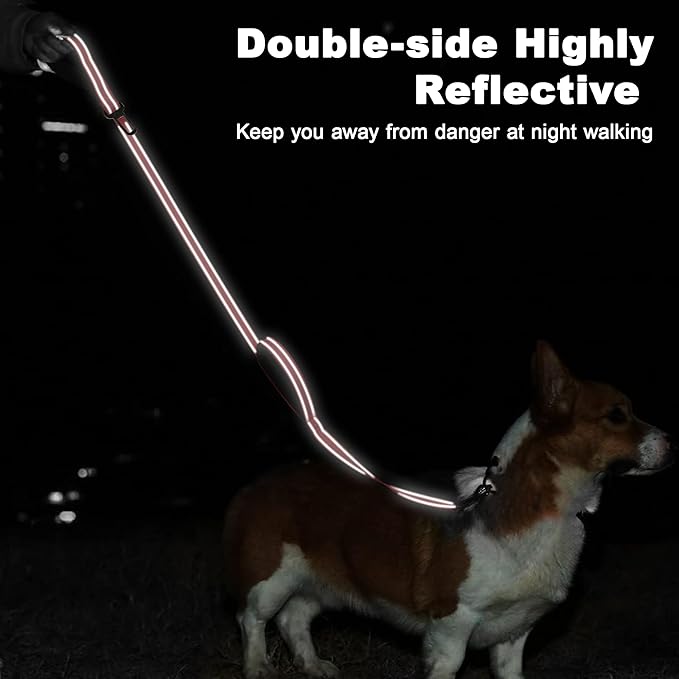 6 Foot Red Dog Leashes for Large Medium and Small Breed Dogs That Pull,Reflective Nylon Heavy Duty Dog Leash with 2 Comfortable Padded Traffic Handles and Car Seat Belt for Walking and Training