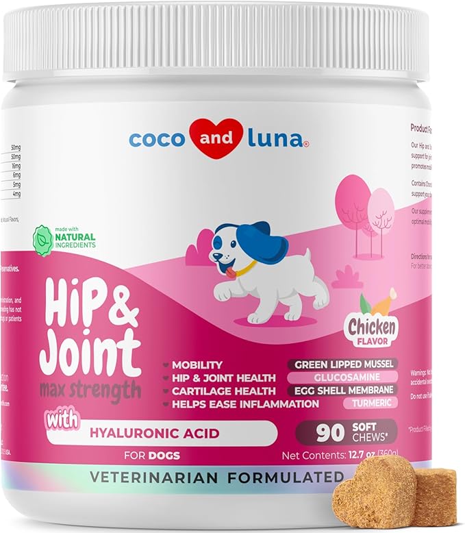 Hip and Joint Supplement for Dogs - with Collagen, Glucosamine for Dogs - Fish Oil - Hip & Joint Support, Ease Inflammation, Antioxidant. (Max Strength)