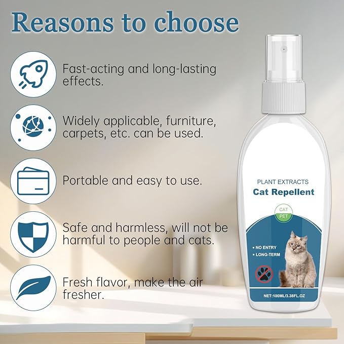 iALTERLL Cat Deterrent Spray Natural Safe Cat Repellent Indoor & Outdoor, Effective Training Aid, Anti-Scratch Deterrent for Furniture, Sofas, Rugs, Citrus cat Deterrent Spray Non-Toxic （White）