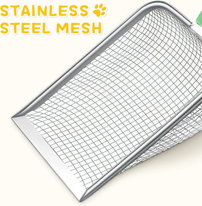 Apidgrowth Metal Cat Litter Scoop,Sturdy Litter Cleaner Corner Shovel,Stainless Steel Mesh Litter Shovel,Easy to Clean Reptile Terrarium Sand Waste(Green)-Christmas