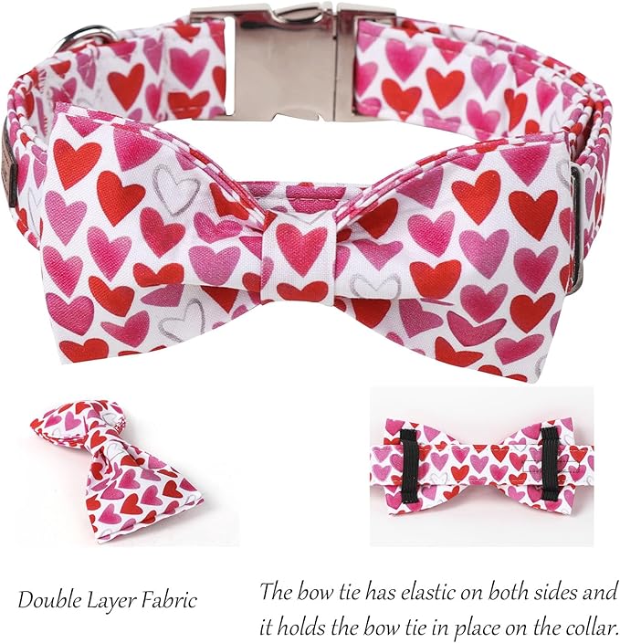 Lionet Paws Valentine's White Dog Collar, Cute Heart Dog Collar for Small Dogs, Adjustable Cotton Pet Puppy Collars for Small Dogs