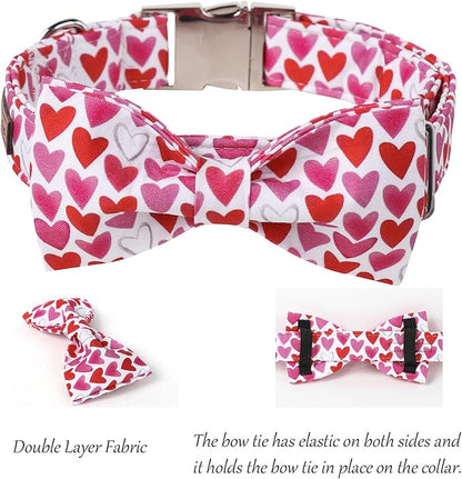Lionet Paws Valentine's White Dog Collar, Cute Heart Dog Collar for Small Dogs, Adjustable Cotton Pet Puppy Collars for Small Dogs