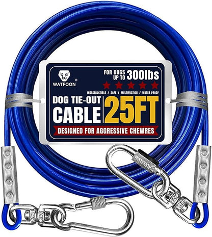 Tie Out Cable for Dogs Up to 300lbs,25ft Extra Strong 1000lbs Break Strength Tie-Out Tether Trolley Training Lead,Dog Run Cable for Yard Garden Park Camping Outside (Blue, 300lbs 25ft)