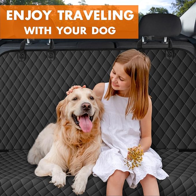 NECKORY Backseat Cover for Dogs, Waterproof and Non-Slip Pet Bench Seat Covers, Car Seat Protector for Back Seat, Universal Size Rear Car Seat Cover Fits Cars, Trucks and SUVs, L-Black
