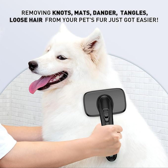 WOPQAEM Self Cleaning Slicker Brush for Dog, Cat, Skin Friendly Shedding & Grooming Tool for Long and Short Haired Pets, Easy Clean Retractable Bristles, Black
