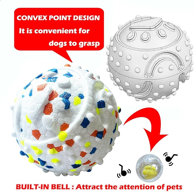 CAISHOW Dog Ball Squeak Toys (Bell Ball 2Pcs White)