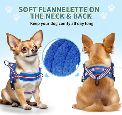 SlowTon No Pull Small Dog Harness and Leash Set, Puppy Soft Vest Harness Neck & Chest Adjustable, Reflective Lightweight Harness & Anti-Twist Pet Lead Combo for Small Medium Dogs (DB-Front Clip, XXS)
