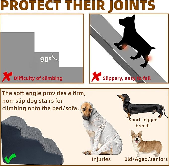 Necrely 4-Step Dog Stairs for High Beds 18-24 Inch Pet Steps 2 3 4 5 Tier Ladder Non-Slip Sturdy Ramp Small Medium Large Dog Steps to Couch Bed Old Dogs Balanced Pet Stairs for Getting on Bed