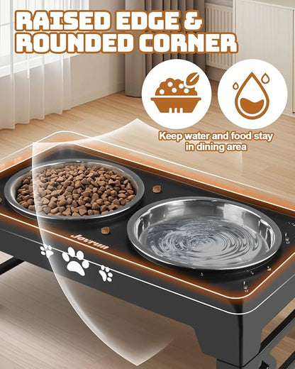 Elevated Dog Bowls, Dog Feeder with 2 Stainless Steel Dishes, 2 Heights Adjustable Raised Stand for Small Dogs, Food Dishes with Non-Slip Feet