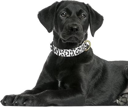 Rnivvi Dog Collar for Large Dogs, Cute Leopard Heavy Duty Adjustable Puppy Collar with Quick Release Buckle for Boy Girl & Female, Pet Accessories for Walking Running, L Length 1" Width, White