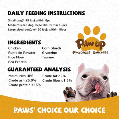 PAWUP Dog Treats Chicken Wrapped Pumpkin Biscuits, Rawhide and Gluten Free, w/Taurine Low Fat Chewy Training Treats,12.5 oz