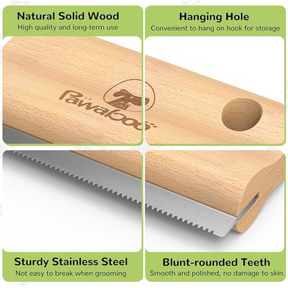 Pawaboo Deshedding Brush for Dogs & Cats, Dog Hair Removal Comb with Ergonomic Gripping, Wooden Grooming Shedding Brush for Short Hair Dogs and Cats, Hangable Pet Cleaning Comb Supplies, 5.1 Inch