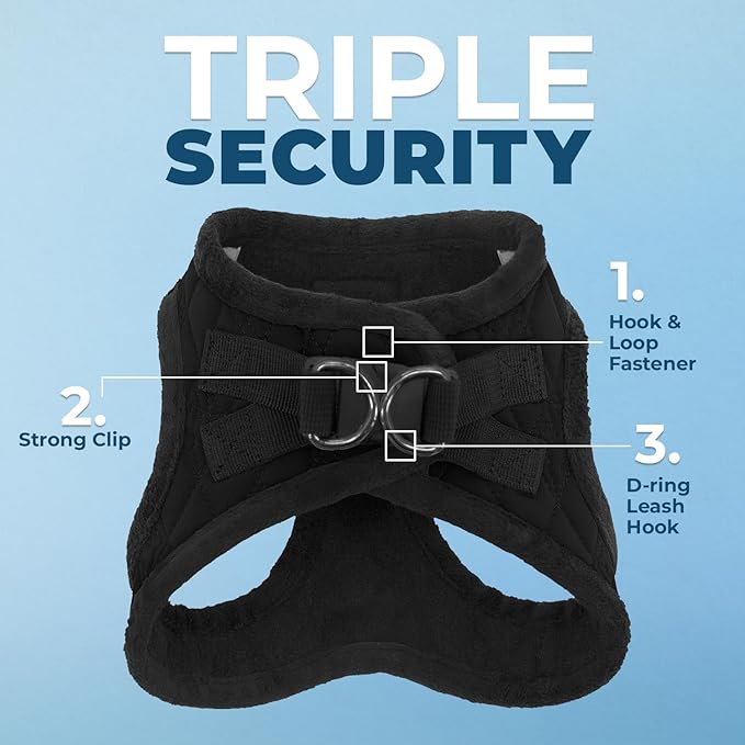 Best Pet Supplies - All Weather Plush, Reflective, No Pull Harness for Small, Medium Dogs, Cats - Secure with Hook & Loop Fastener, Buckle, Double D-Rings - Black Plush, S