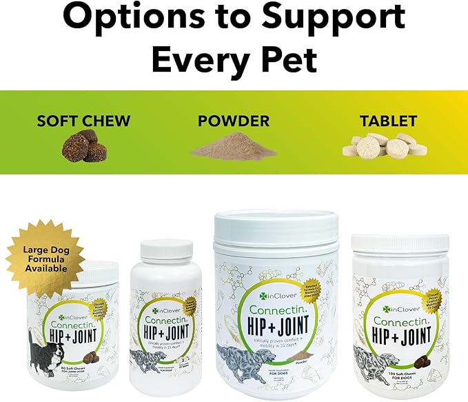 InClover Connectin Natural Hip & Joint Supplement for Dogs with Glucosamine, Chondroitin & Hyaluronic Acid - Soft Chew for Dog Mobility, Comfort & Active Lifestyle Support, 20 Count