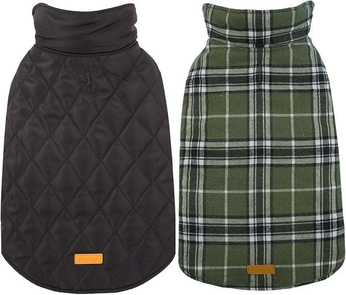 Kuoser Warm Dog Coat, Waterproof Dog Jacket for Extra Large Dogs, Adjustable Durable XXXL Doggie Winter Coat Reversible Puppy Cold Weather Apparel for Large Breed, Green 3XL