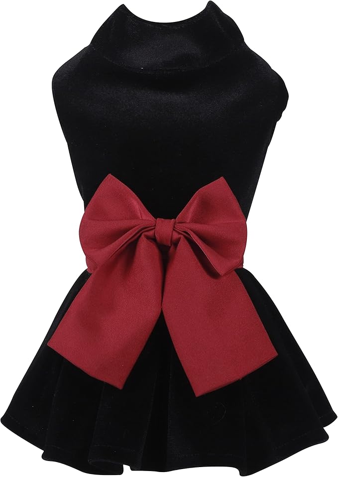 Pet Dresses for Small Dogs Cats Girl, Cute Princess Bowknot Dress Puppy Shirt All Weather Skirt Clothes Cat Apparel for Birthday Wedding Party Holiday (X-Small, Velvet Black)