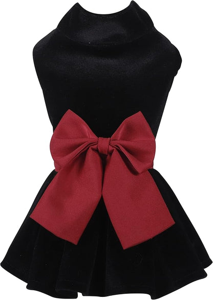 Pet Dresses for Small Dogs Cats Girl, Cute Princess Bowknot Dress Puppy Shirt All Weather Skirt Clothes Cat Apparel for Birthday Wedding Party Holiday (Large, Velvet Black)
