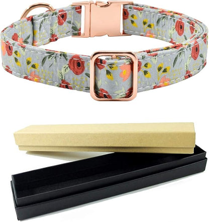 Metal Buckle Dog Collar, Durable Adjustable Dog Collar Soft for Small Medium Large Dogs (001-Flower11, L(15-23in))