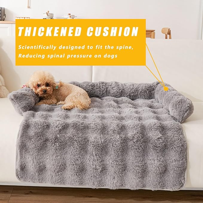 Calming Dog Bed for Couch, 29.5 x 29.5 inch, Non-Slip Rabbit-Velvet Dog Sofa Mat for Furniture Protector, Perfect for Small, Medium Dogs and Cats (Black)