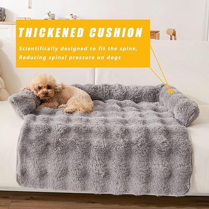 Calming Dog Bed for Couch, 29.5 x 29.5 inch, Non-Slip Rabbit-Velvet Dog Sofa Mat for Furniture Protector, Perfect for Small, Medium Dogs and Cats (Light Gray)