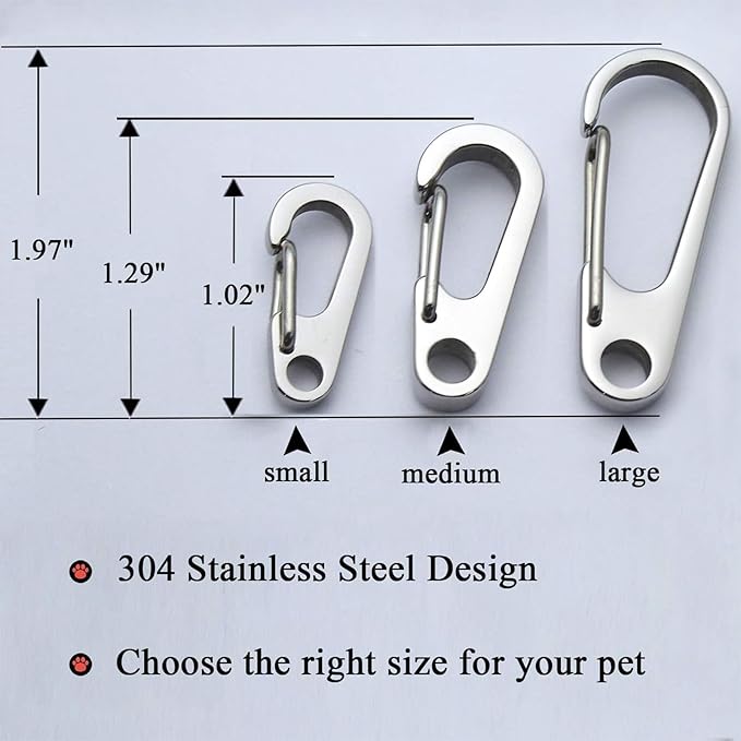 Dog Tag Clips / 2 Pack/Multiple Size 304 Stainless Steel Quick Clip with Rings/Easy Change Dog Cat ID Tag Holder for Small pet Collars and Harnesses.(2 Large Silver)