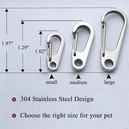 Dog Tag Clips / 2 Pack/Multiple Size 304 Stainless Steel Quick Clip with Rings/Easy Change Dog Cat ID Tag Holder for Small pet Collars and Harnesses.(2 Large Silver)
