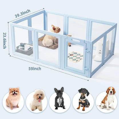 LoveTail DIY Clear Acrylic Dog Playpen House,Quick Easy Assembly and Disassembly,Strong Floor Suction,Indoor and Outdoor Use,Easy Cleansing Puppy Fence (Sky Blue, 23.6" H, 10PCS)