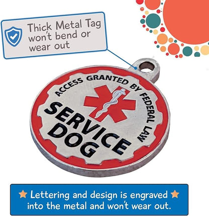 Service Dog Vest + ID Tag + 50 ADA Information Cards - Service Dog Harness in Sizes X Small to XX Large, Metal Dog Tag has Durable Clip, Service Animal Information Cards are 2-Sided. ESA Accessory Set