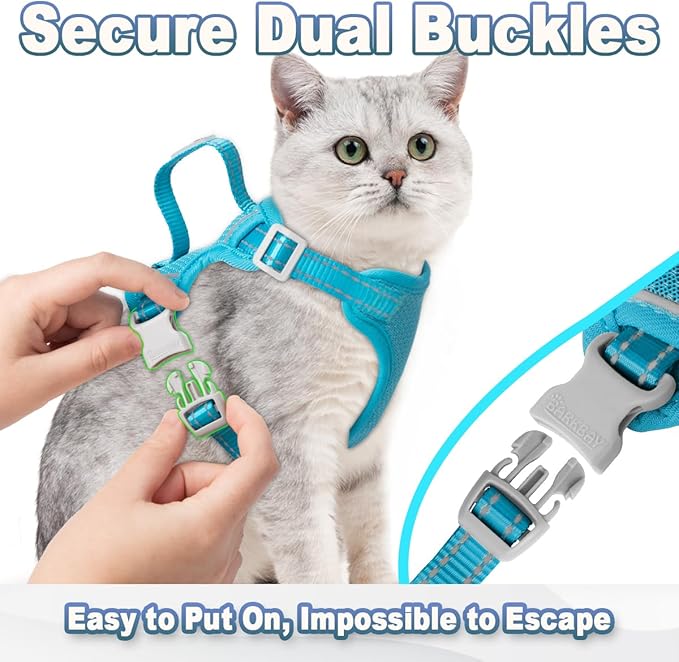 Cat Harness and Leash Set Escape Proof for Kitten Walking, Soft Adjustable Top Handle Vest Harnesses for Cats, Easy Control Breathable Reflective Small Medium Large, Blue,S