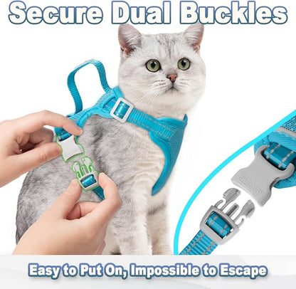 Cat Harness and Leash Set Escape Proof for Kitten Walking, Soft Adjustable Top Handle Vest Harnesses for Cats, Easy Control Breathable Reflective Small Medium Large, Blue,S