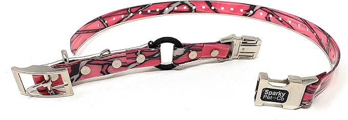 Sparky Pet Co - Zeus ECollar Replacement Strap - Bungee Loop Dog Collar - Waterproof Biothane - Adjustable - Double Buckle - Quick Snap Metal Clasp - For Invisible Fence Systems - 3/4" x 28" Pink Camo