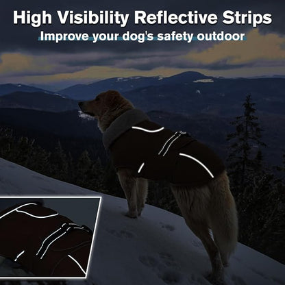 Lelepet Warm Dog Coats for Large Dogs Waterproof Dog Jacket Reflective Pet Fleece Vest Windproof Cold Weather Coats with Adjustable Buckle & Leash Hole, Brown, XXXL