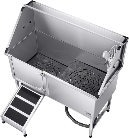 VEVOR Stainless Steel Dog Washing Station, Professional 62 inch Pet Grooming Tub w/Ramp, PE Water Filter Board, Faucet & Showerhead & Soap Holder Bathtub for Large & Medium & Small Pets (Left Door)