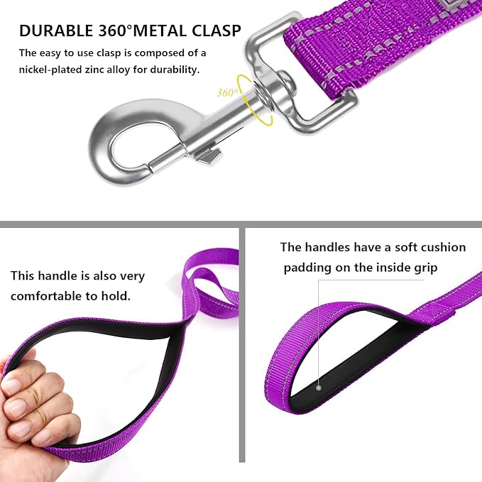 Reflective Dog Leash 6 FT Padded Handle Nylon Dogs Leashes for Large Dogs Dark Magenta