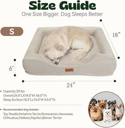 hush bone Puppy Beds for Small Dogs Orthopedic with Cooling Gel Memory Foam Washable Small Size Dog Couch with Removable Cover Waterproof for Senior Pets or Cats,24"x18"x6"Beige