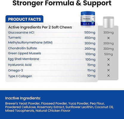 Glucosamine for Dogs Hip and Joint Supplement Soft Chews, Chondroitin Joint Supplement with MSM, Green-lipped Mussels for Small Medium & Large Dogs -100 Ct