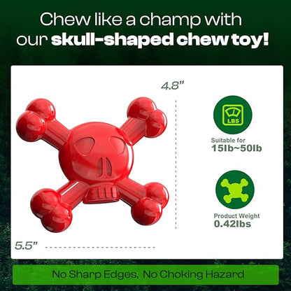 Dog Chew Toys for Aggressive Chewers – Indestructible Nylon Bone for Puppy Teething,Tough Chew Toy for Small Dogs, Bacon Flavor and Outdoor Fun, Skull Design